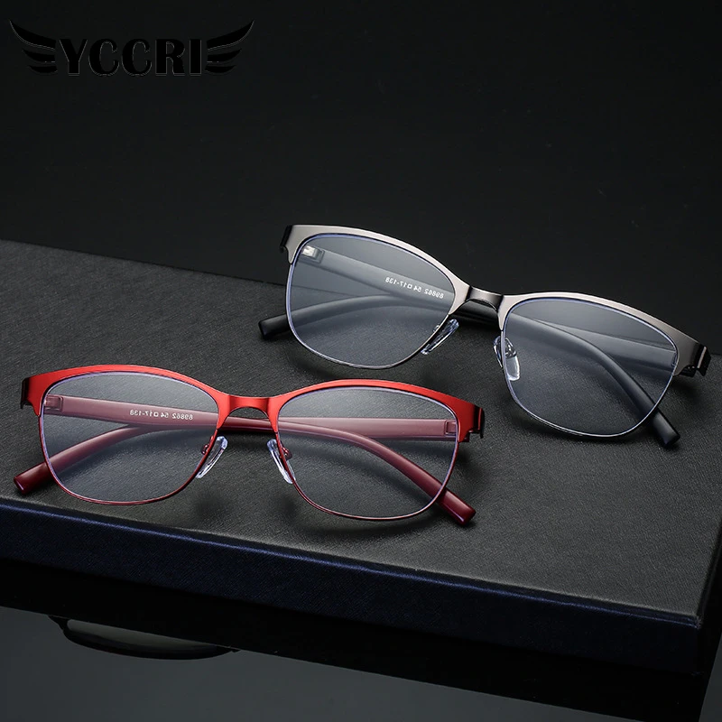 

YCCRI New Retro Metal Reading Glasses Women Presbyopic Blue Light Blocking Eyeglasses for Parents Elder Eyewear Spring Hinges