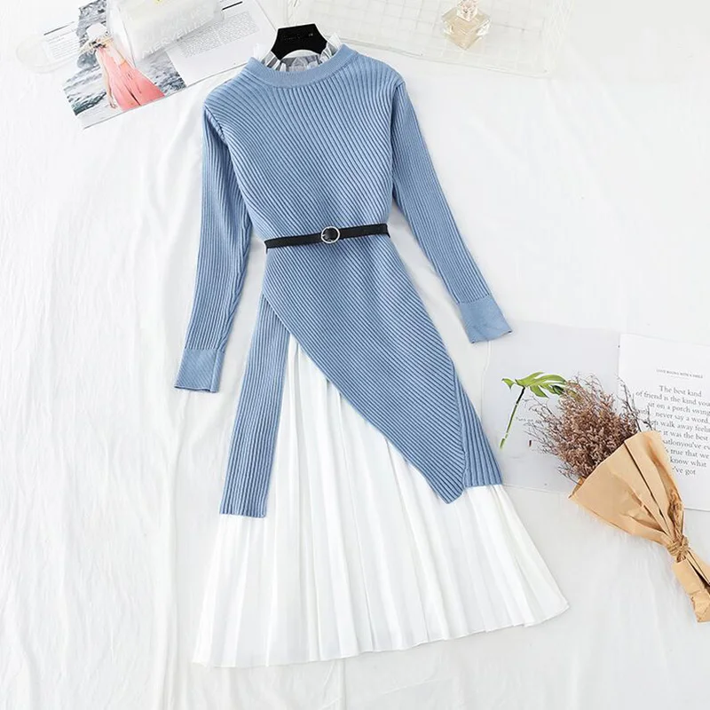 Elegant Two Pieces Suit Women Sweater Knitted Dress Spring New Long Sleeved Sweater + Lotus Leaf Collar Vest Dress Suit
Elegant Two Pieces Suit Women Sweater Knitted Dress Spring New Long Sleeved Sweater + Lotus Leaf Collar Vest Dress Suit