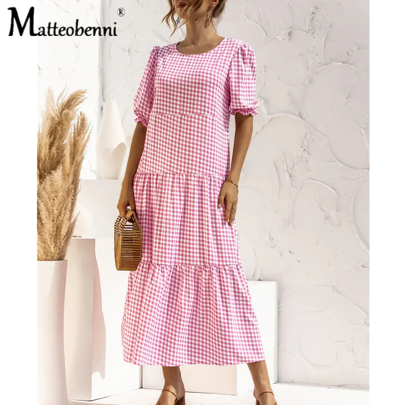 Women Summer Plaid Polka Dot Print Maxi Dress O Neck Short Puff Sleeve Ruffles Elegant Beach Party Dresses Vintage Dress Vestido
Women Summer Plaid Polka Dot Print Maxi Dress O Neck Short Puff Sleeve Ruffles Elegant Beach Party Dresses Vintage Dress Vestido