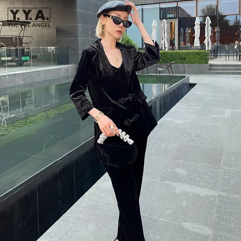 Vintage Black Velvet Suits Two Piece Set Women Autumn Elegant Suit Blazer Jacket Elastic Waist Casual Pants Matching Set Outfit
Vintage Black Velvet Suits Two Piece Set Women Autumn Elegant Suit Blazer Jacket Elastic Waist Casual Pants Matching Set Outfit