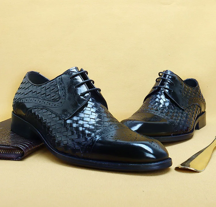 Black Khaki Men Dress Shoes Fashion Genuine Leather Weave Lace Up Pointed Toe Office Wedding Men Formal Leather Shoes Brogue
Black Khaki Men Dress Shoes Fashion Genuine Leather Weave Lace Up Pointed Toe Office Wedding Men Formal Leather Shoes Brogue