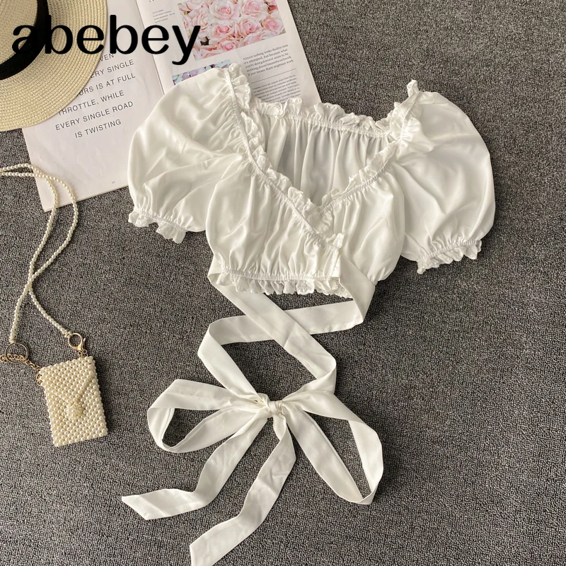 Женская короткая блузка с пышными рукавами, Повседневная однотонная приталенная блузка в Корейском стиле с V-образным вырезом, лето 2021
Женская короткая блузка с пышными рукавами, Повседневная однотонная приталенная блузка в Корейском стиле с V-образным вырезом, лето 2021