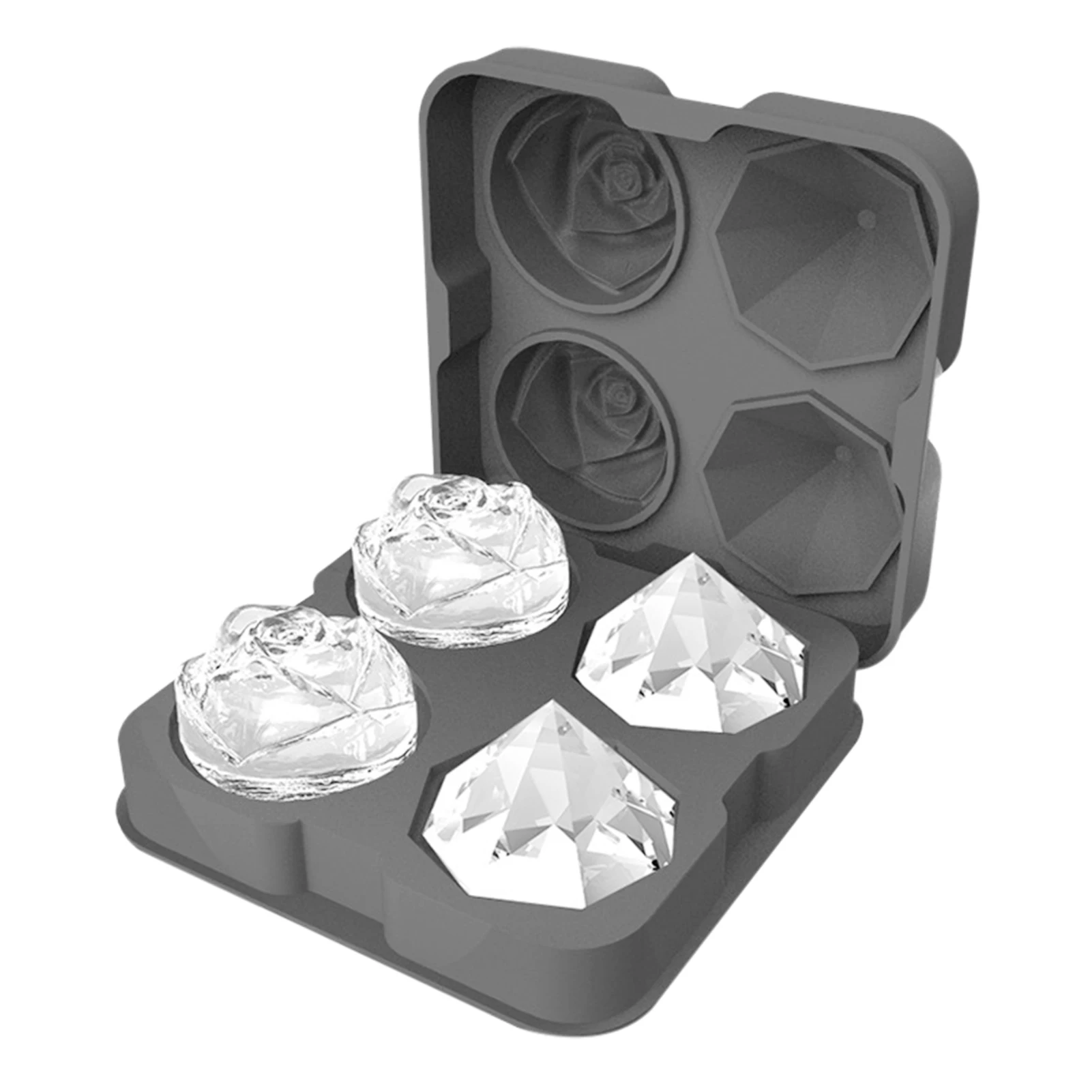 4-hole Rosette Diamond Silicone Ice Mould Tray with Lid Stackable Cocktail Ice Cube Mold Silicone Ice Ball Maker
4-hole Rosette Diamond Silicone Ice Mould Tray with Lid Stackable Cocktail Ice Cube Mold Silicone Ice Ball Maker
