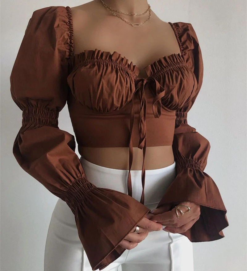 CHRONSTYLE Long Puff Sleeve Ruffles Lace-up Shirts Elegant Fashion Women Square Collar Bustiers Crop Tops Autumn Winter Clothes
CHRONSTYLE Long Puff Sleeve Ruffles Lace-up Shirts Elegant Fashion Women Square Collar Bustiers Crop Tops Autumn Winter Clothes