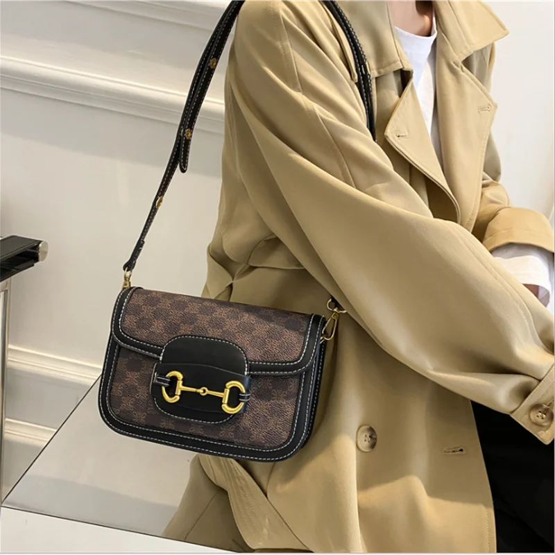 

Female bag 2021 new autumn and winter fashion trend wild saddle bag flap shoulder bag messenger bag horsebit leather handbag