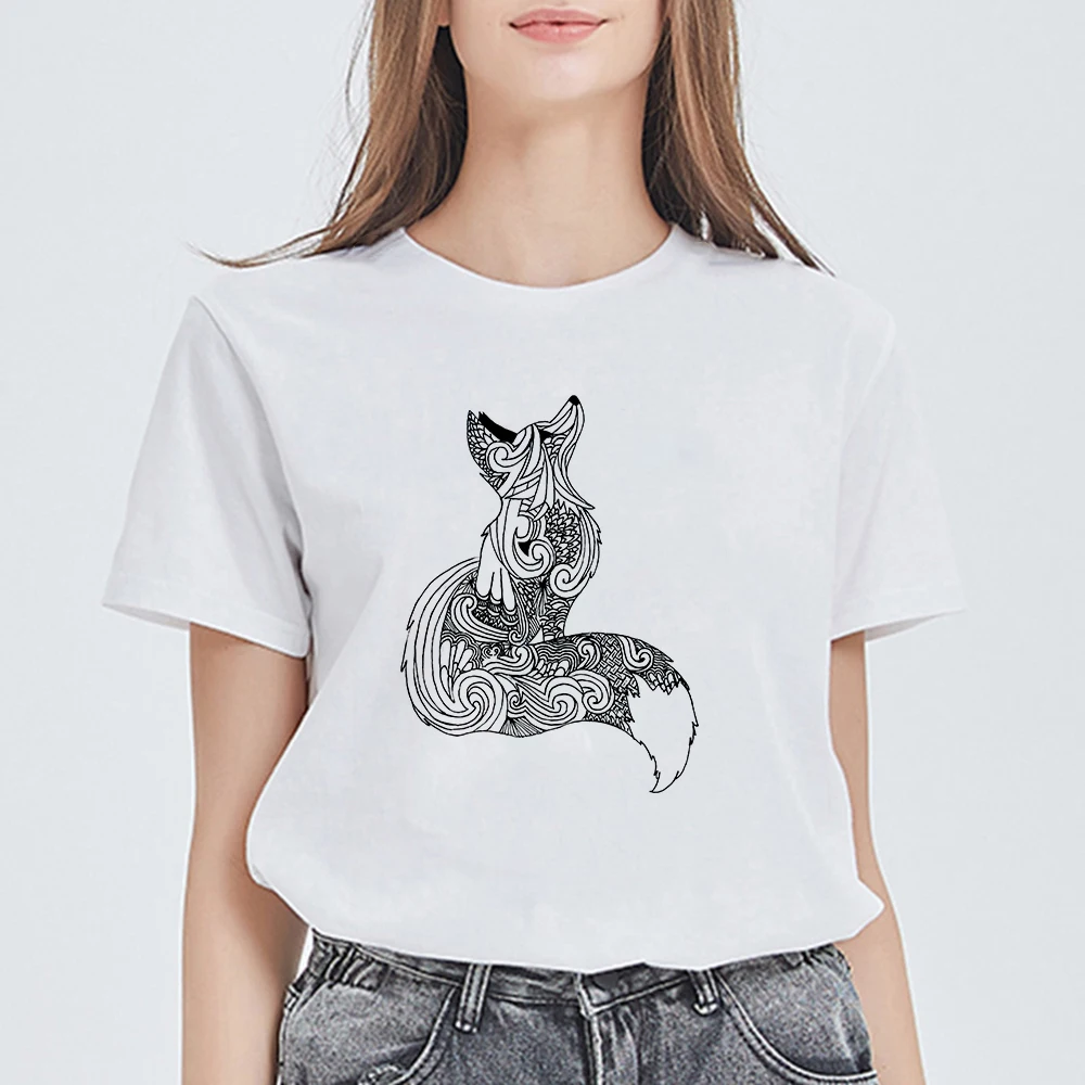 Южнокорейская Милая летняя рубашка Ulzzang с принтом животных лисы коротким рукавом