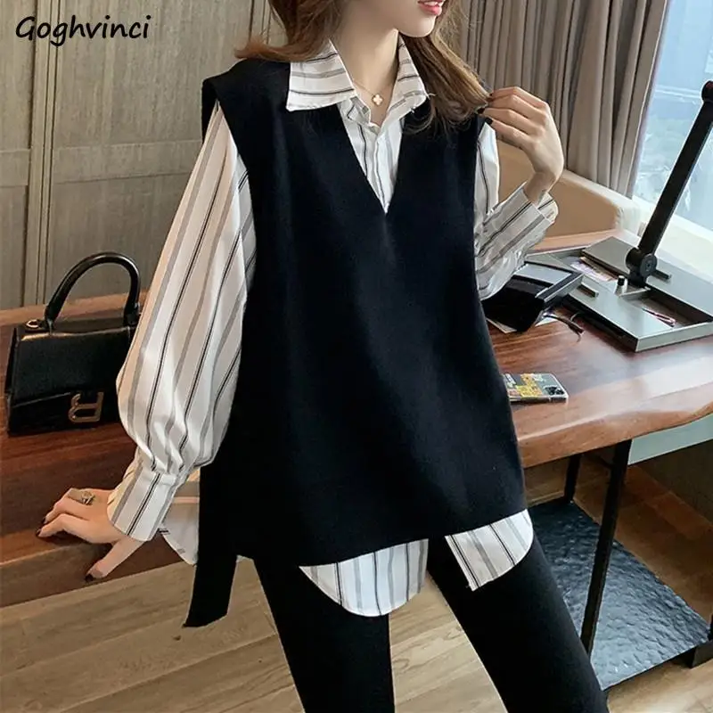 Sets Women 2 Pieces All-match Sweater Vest Striped Tops Ulzzang College Retro Fashion Streetwear Mujer Ins Outfits Autumn New
Sets Women 2 Pieces All-match Sweater Vest Striped Tops Ulzzang College Retro Fashion Streetwear Mujer Ins Outfits Autumn New
