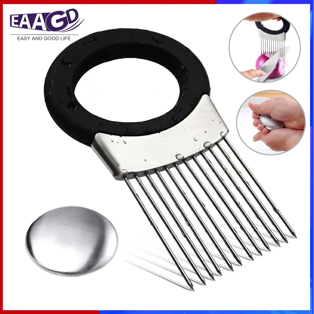 

1Pcs Stainless steel Onion holder fork Vegetables Tomato potato meat Slicer Guide Slicing Cutter Safe Fork Kitchen Utensil Tools