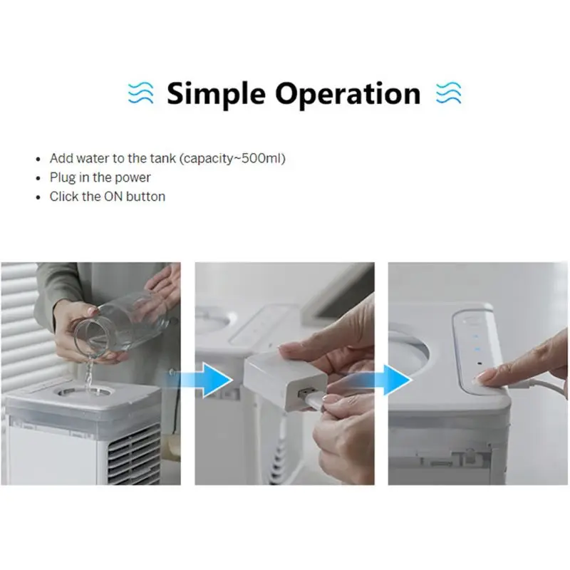 Mini Portable USB Air Conditioner 3-in-1 Air Cooler Evaporative Cooler for Home Office 3 Speeds 7-Color Light
Mini Portable USB Air Conditioner 3-in-1 Air Cooler Evaporative Cooler for Home Office 3 Speeds 7-Color Light