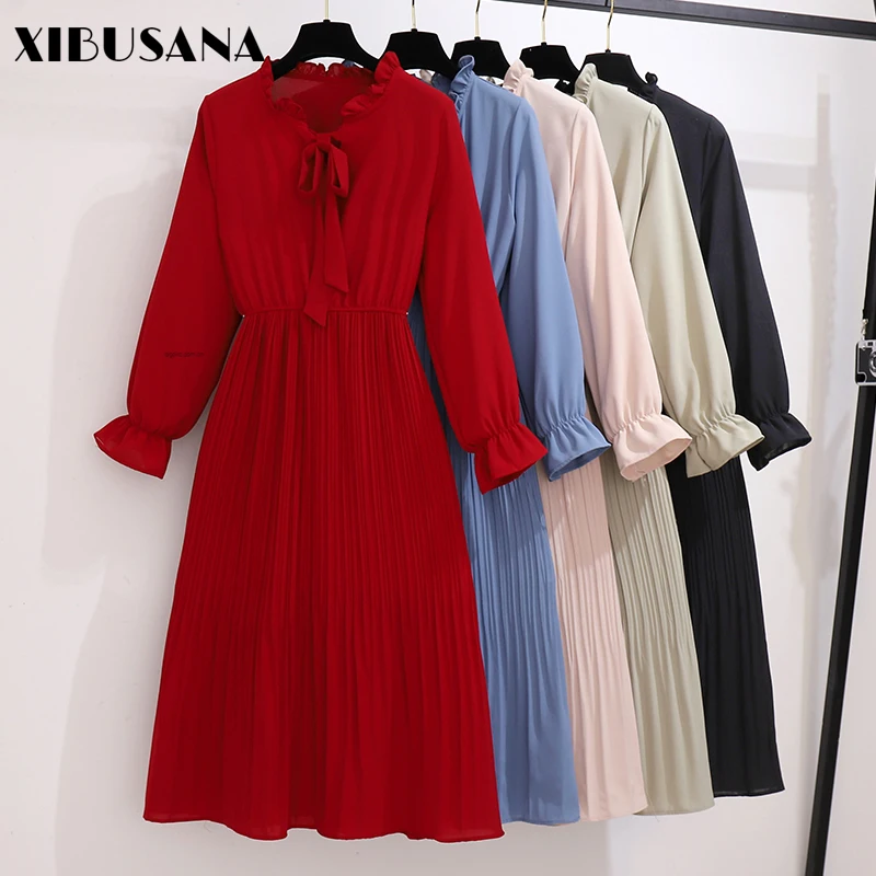 XIBUSANA 2020 Autumn Chiffon Ruffled Collar Bow Pleated Dress Women's Vintage Flare Sleeve + Knitted Vest Two Piece Suit Female
XIBUSANA 2020 Autumn Chiffon Ruffled Collar Bow Pleated Dress Women's Vintage Flare Sleeve + Knitted Vest Two Piece Suit Female