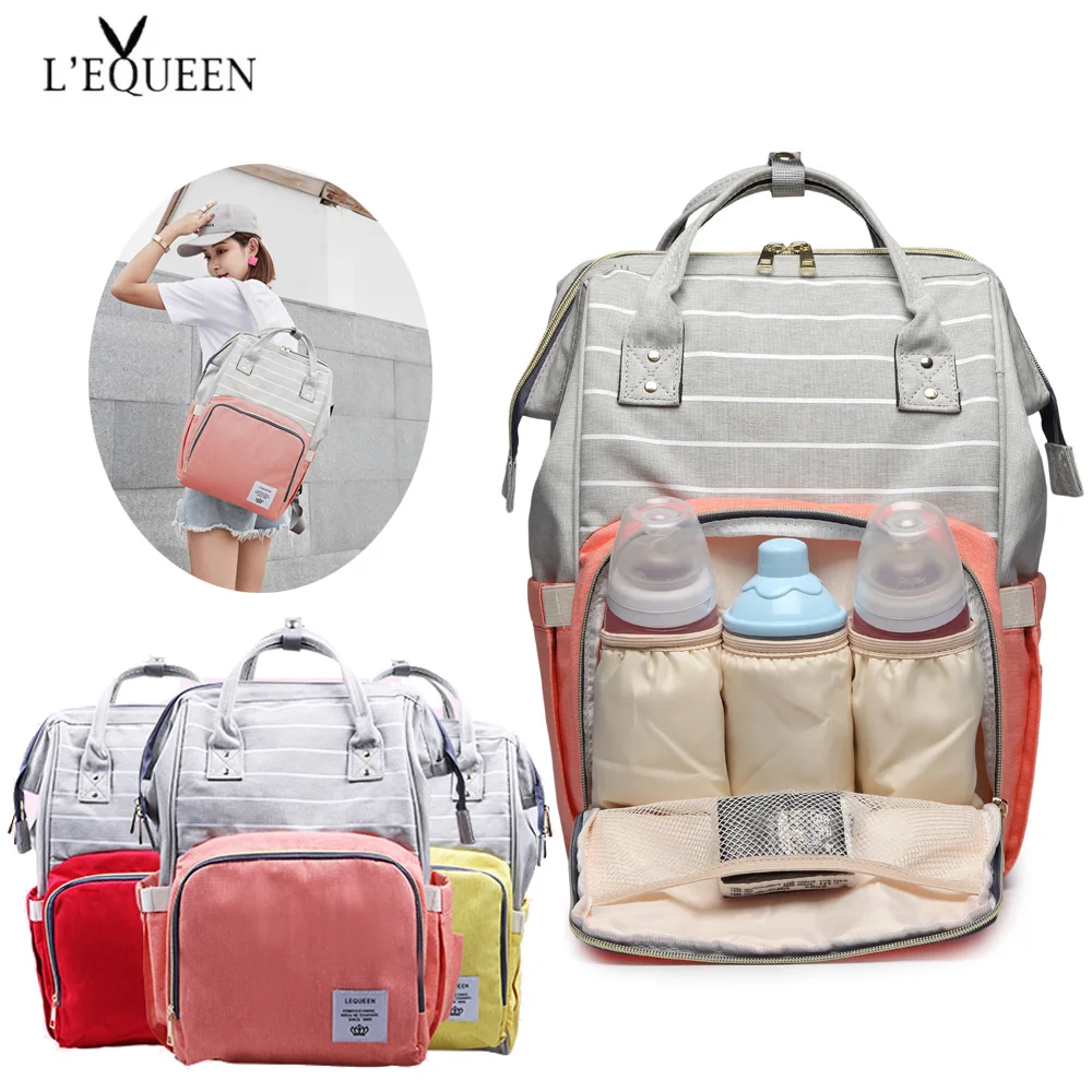 

Сумка для подгузников Lequeen, модная сумка для мамы, большой емкости, рюкзак для путешествий, сумка для ухода за ребенком, женская сумка на коля...