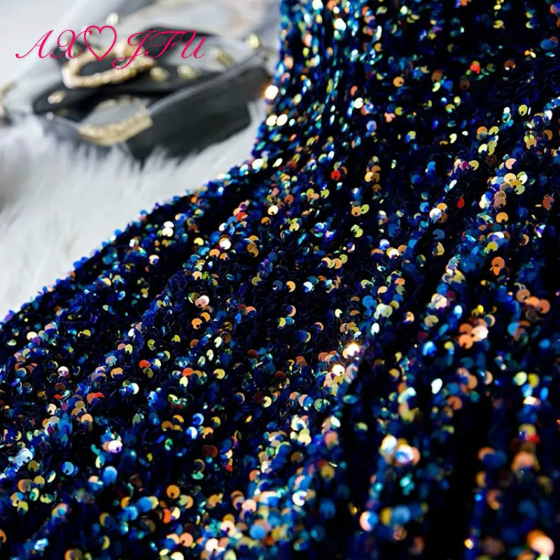 AXJFU princess navy blue colorful sequins a line evening dress vintage spaghetti strap sparkly bride party short evening dress 
AXJFU princess navy blue colorful sequins a line evening dress vintage spaghetti strap sparkly bride party short evening dress