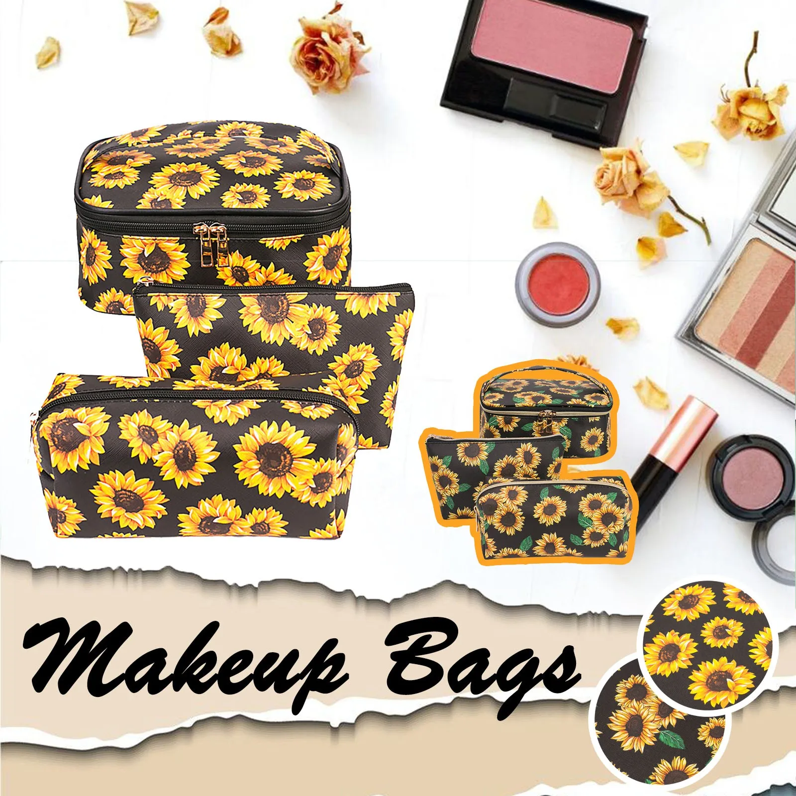 3pc Sunflower PrintClassic Large Capacity Multipurpose Travel Makeup Package For Ladies Cosmetic Bag Korean Style Outing Package 
3pc Sunflower PrintClassic Large Capacity Multipurpose Travel Makeup Package For Ladies Cosmetic Bag Korean Style Outing Package