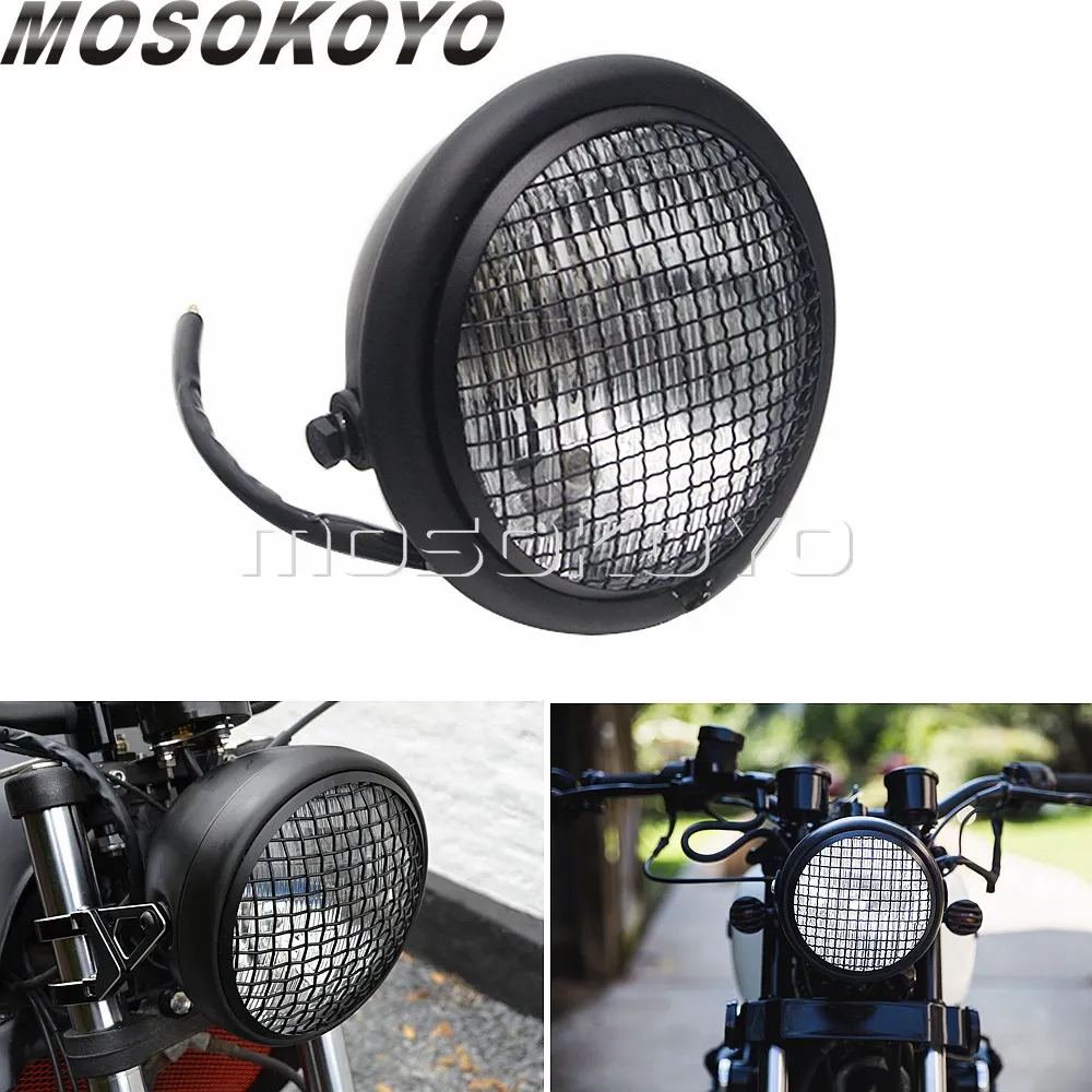 Кафе Racer мотоцикл H4 Лампа винтажные фары сетка гриль Hi/Lo луч фара для Harley Honda Yamaha