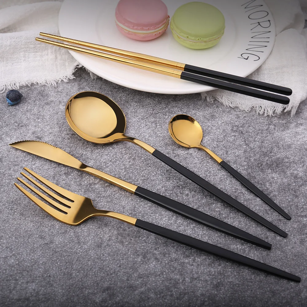 3/4Pcs/set Black Gold Cutlery Set 18/10 Stainless Steel Dinnerware Silverware Flatware Set Dinner Knife Fork Spoon Dropshipping
3/4Pcs/set Black Gold Cutlery Set 18/10 Stainless Steel Dinnerware Silverware Flatware Set Dinner Knife Fork Spoon Dropshipping