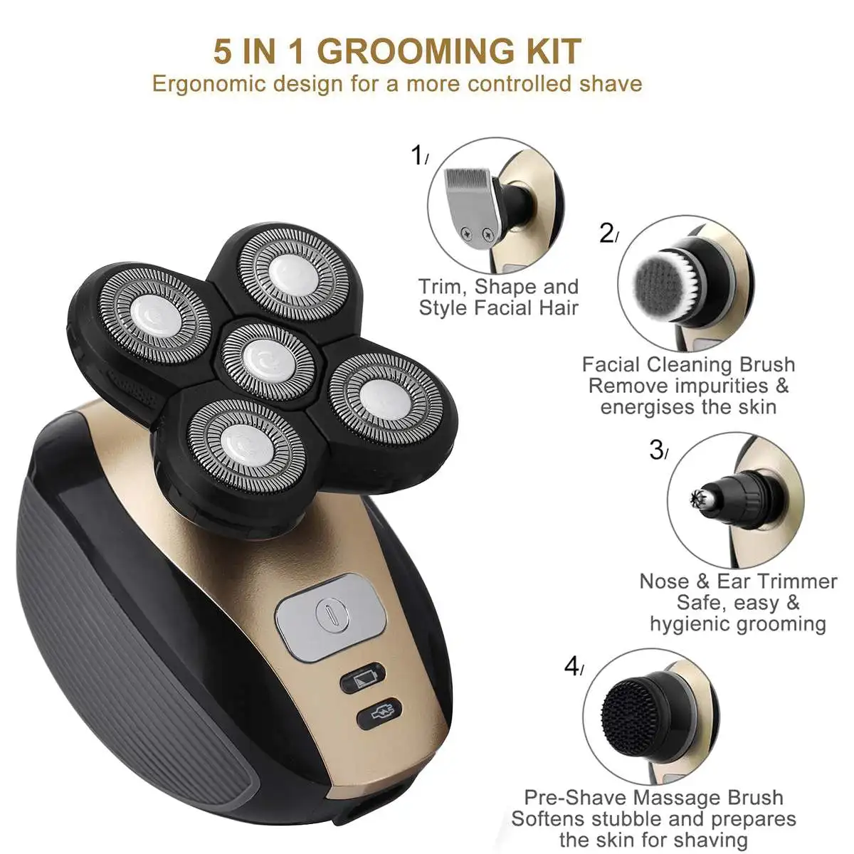 5 in 1 Multifunctional Grooming kit Electric Shaver Wet Dry For Men Electric Razor Rechargeable Bald Head Shaving Machine
5 in 1 Multifunctional Grooming kit Electric Shaver Wet Dry For Men Electric Razor Rechargeable Bald Head Shaving Machine