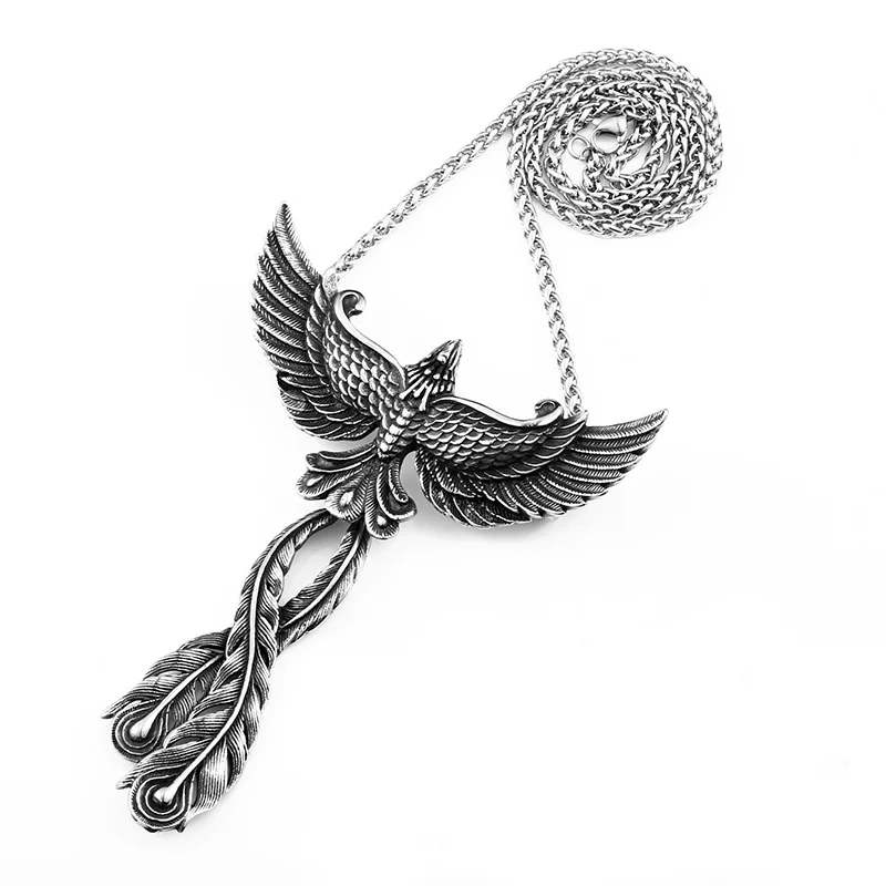 

3D Phoenix design Pendant Necklace Stainless steel Bird Charm Choker Good detail Animal Jewelry for man