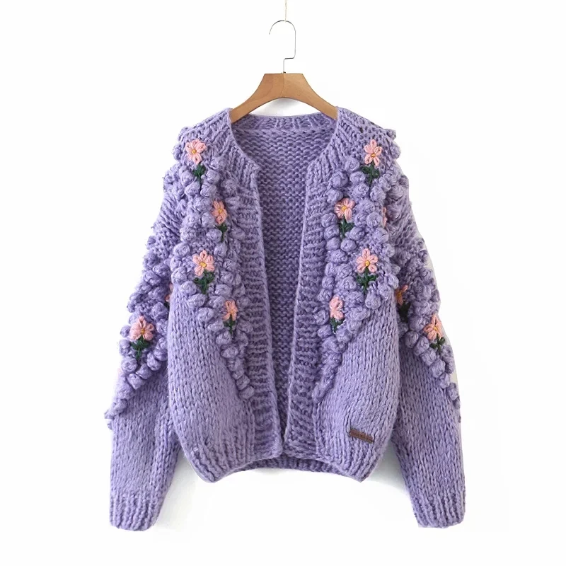 

Runway High Quality Knit Outwear Sweet Cardigans Woemn Winter Embroidered Floral Cardigan Sweater Outwear