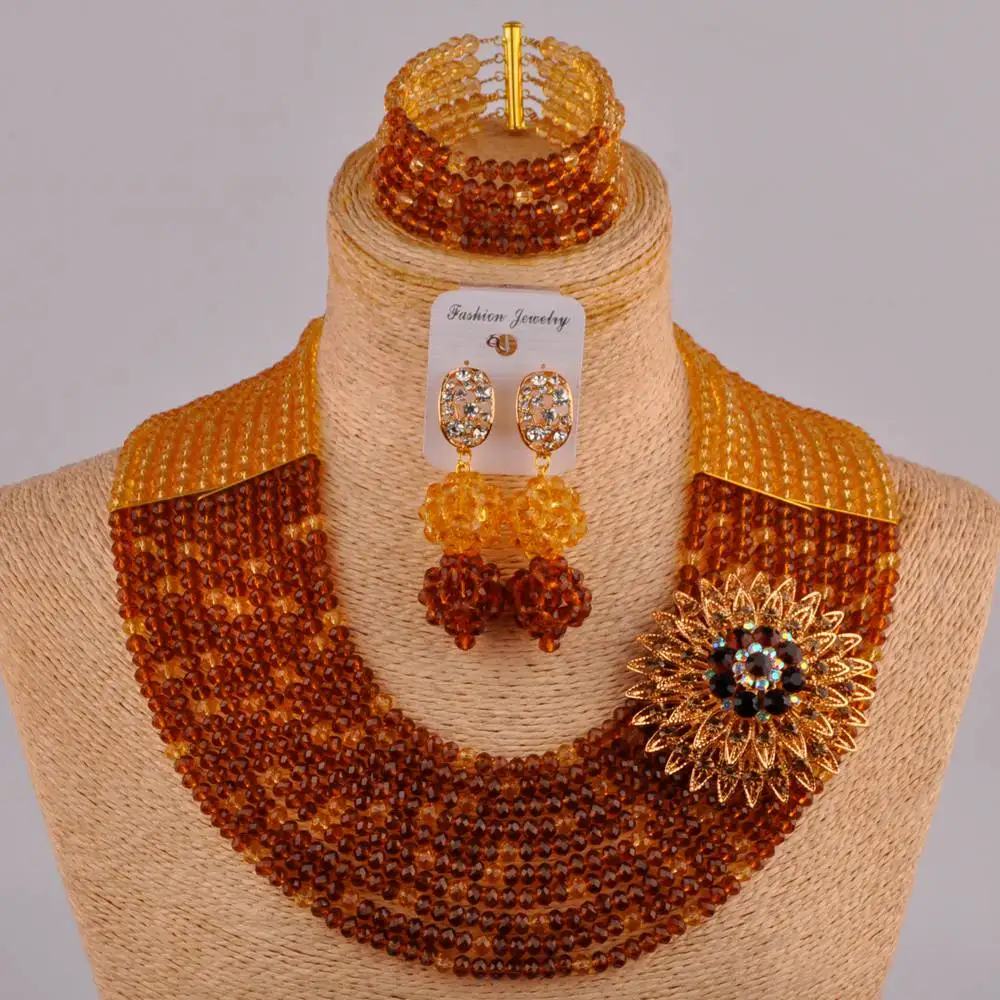 champagne gold and brown costume necklace african beads jewelry set crystal 10SZ
champagne gold and brown costume necklace african beads jewelry set crystal 10SZ