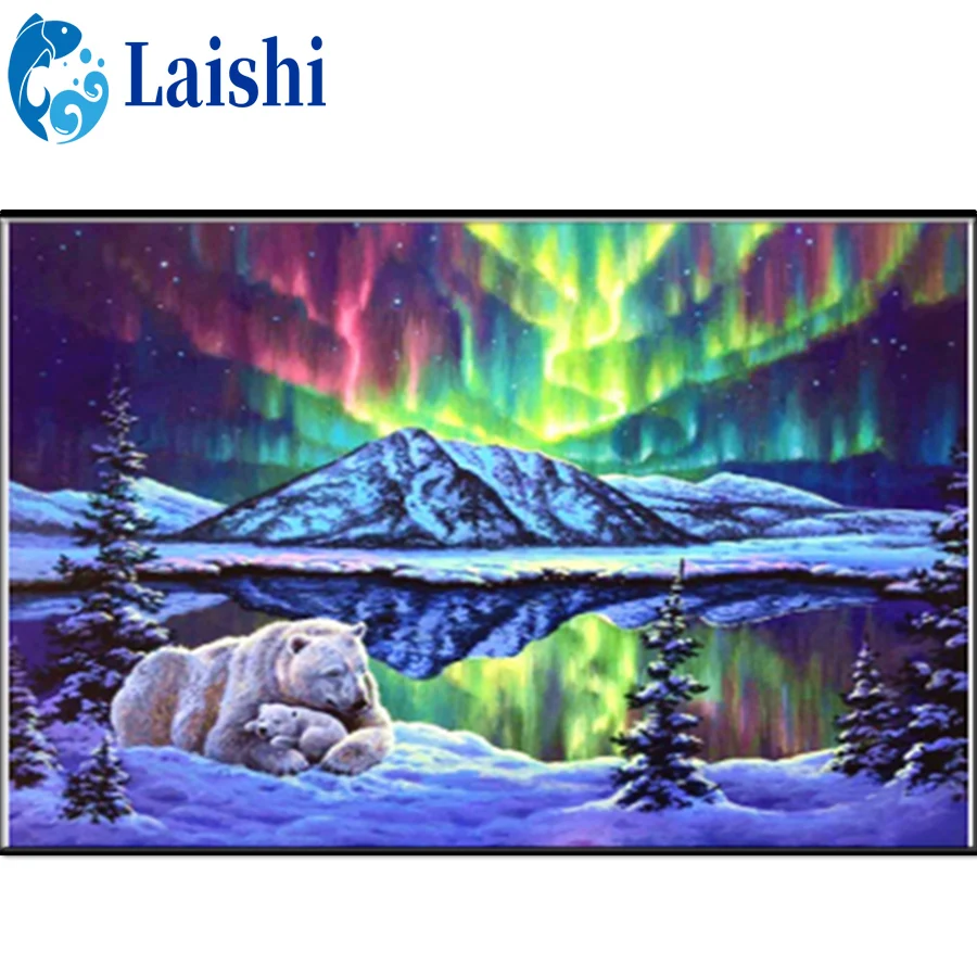 Полная квадратная Алмазная вышивка, белый медведь, Аврора, искусственная алмазная живопись, вышивка крестиком, картина искусства 
Полная квадратная Алмазная вышивка, белый медведь, Аврора, искусственная алмазная живопись, вышивка крестиком, картина искусства