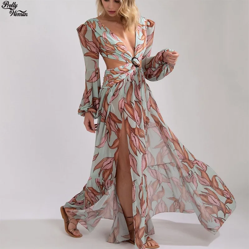 2021 European And American Fashion Sexy Printed Lantern Long-Sleeved Dress Autumn New Street V-neck Floral Chiffon Split Dress
2021 European And American Fashion Sexy Printed Lantern Long-Sleeved Dress Autumn New Street V-neck Floral Chiffon Split Dress