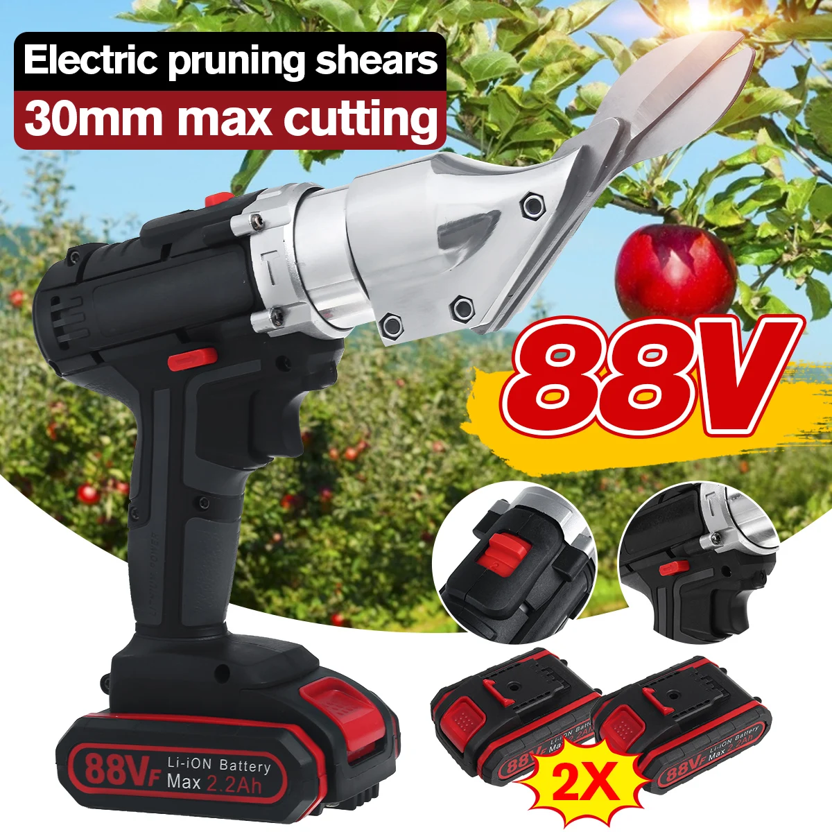 88V Electric Pruning Scissor Cutter Heads Pruning Shears Rechargeable Garden Pruner Secateur Branch Cutter Cutting Tool
88V Electric Pruning Scissor Cutter Heads Pruning Shears Rechargeable Garden Pruner Secateur Branch Cutter Cutting Tool