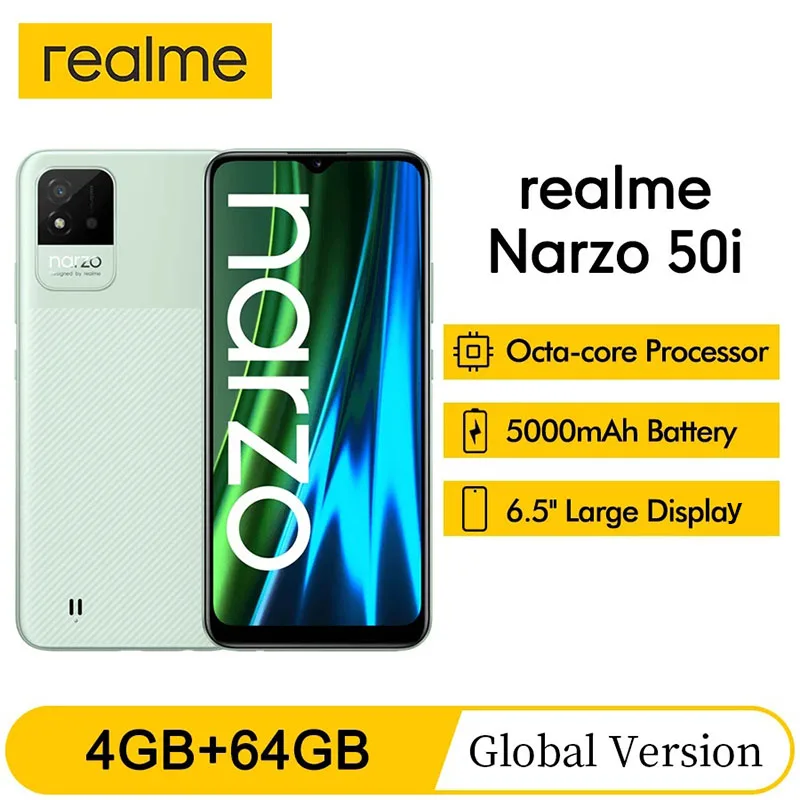 Глобальная версия realme narzo 50i 6 5 &quotБольшой дисплей Смартфон 4 ГБ 64 5000mAh Аккумулятор