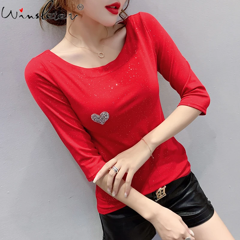 Summer European Clothes Cotton T-Shirt Fashion Sexy O-Neck Women Tops Three Quarter Sleeve Shiny Tees All Match New 2021 T13510A 
Summer European Clothes Cotton T-Shirt Fashion Sexy O-Neck Women Tops Three Quarter Sleeve Shiny Tees All Match New 2021 T13510A