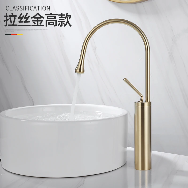 

Brass Brushed Newly Drop Style Basin Faucet Bathroom Faucets Hot Cold Mixer Tap 360 Swivel Waterfall Faucets Art Crane 9008W