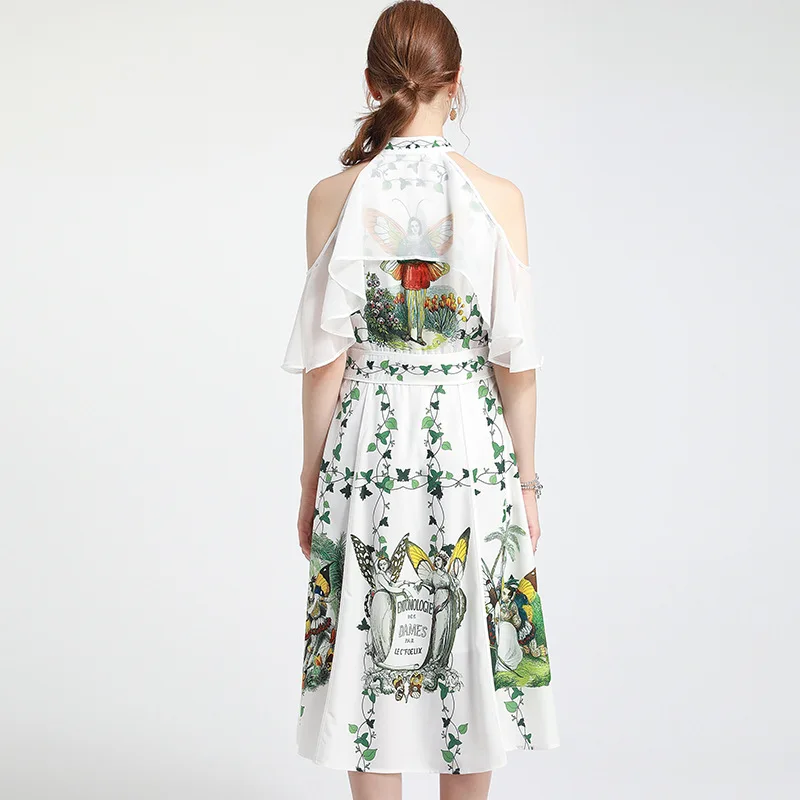 Fashionable Temperament New Summer off-the-Shoulder Stitching Ruffle Sleeve Single-Breasted Elegant A- line Dress
Fashionable Temperament New Summer off-the-Shoulder Stitching Ruffle Sleeve Single-Breasted Elegant A- line Dress
