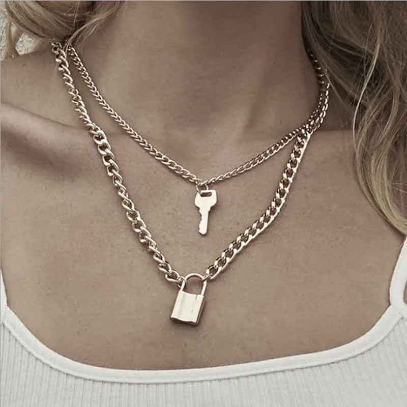 HebeDeer Lock Key Necklace Multilayer Chain Women Necklaces Jewelry Lovers Silver Color Vintage Trendy Collares Collier
HebeDeer Lock Key Necklace Multilayer Chain Women Necklaces Jewelry Lovers Silver Color Vintage Trendy Collares Collier