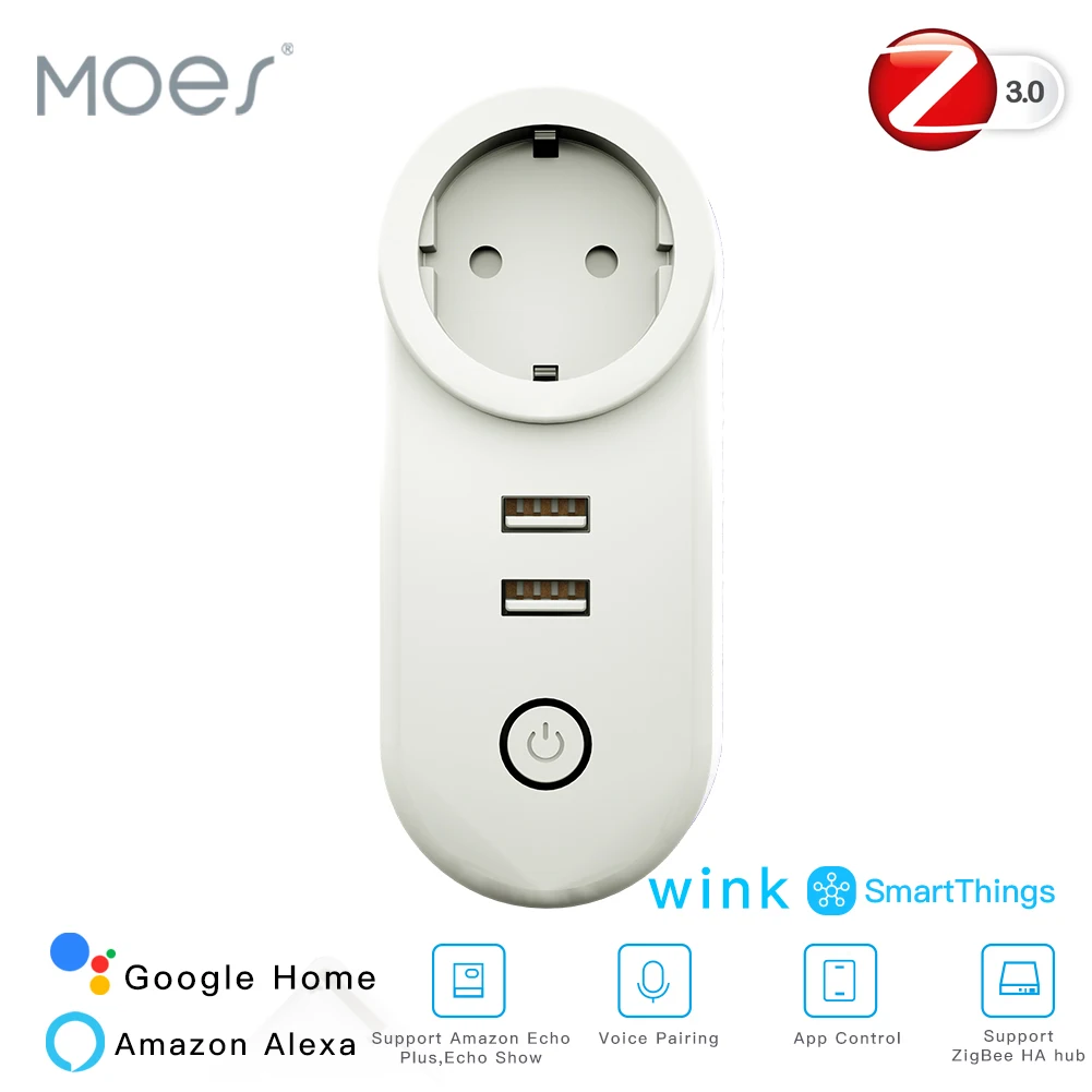 EU ZigBee3.0 Dual USB Wireless Socket Plug SmartThings App Remote Control Echo Plus Voice Control Work with Alexa Google Home
EU ZigBee3.0 Dual USB Wireless Socket Plug SmartThings App Remote Control Echo Plus Voice Control Work with Alexa Google Home