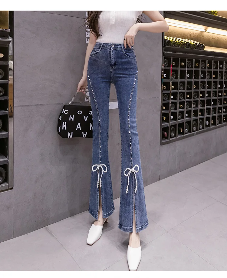 Spring And Autumn New Fashion Trousers Women's Jeans High Waist Thin Elastic Nail Bead Bow Split Flared Women's Pants
Spring And Autumn New Fashion Trousers Women's Jeans High Waist Thin Elastic Nail Bead Bow Split Flared Women's Pants