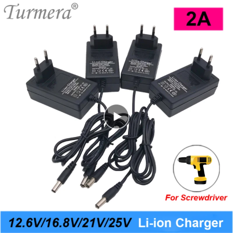 Turmera 12 6 в 16 8 21 25 2A 18650 литиевое зарядное устройство DC5 5*2 1 мм для 3S 4S 6S В до отвертка |