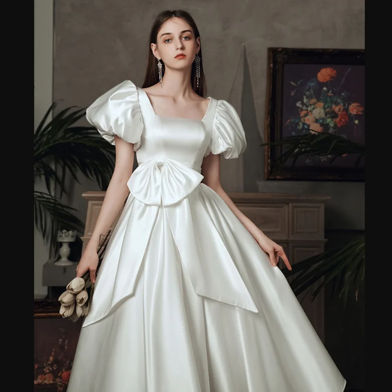 TULX Robe De Mariee New Vintage Wedding Dress Satin Puff Sleeves Tea Length marriage dress Retro vestidos de novia bride gown
TULX Robe De Mariee New Vintage Wedding Dress Satin Puff Sleeves Tea Length marriage dress Retro vestidos de novia bride gown