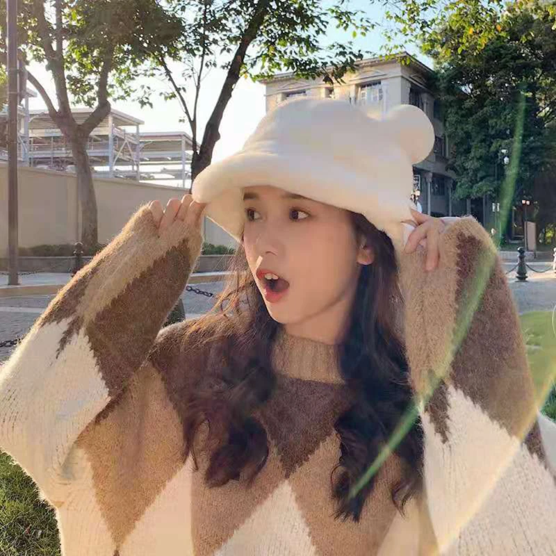 Bear Ear Ball Hat Fashion Autumn Winter Fur Bucket Hat Plush Fisherman Cap Soft Warm Thick Basin Hats Protection Bucket Hats New
Bear Ear Ball Hat Fashion Autumn Winter Fur Bucket Hat Plush Fisherman Cap Soft Warm Thick Basin Hats Protection Bucket Hats New