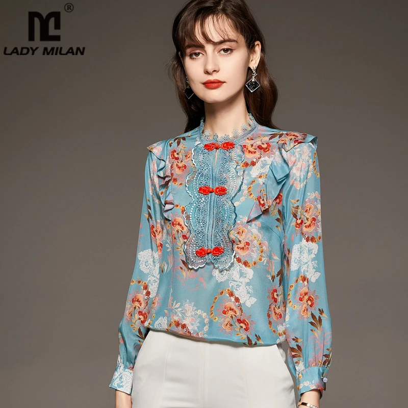 Женская рубашка из 100% шелка, элегантная винтажная блузка с кружевной отделкой и цветочным принтом, с оборками
Женская рубашка из 100% шелка, элегантная винтажная блузка с кружевной отделкой и цветочным принтом, с оборками