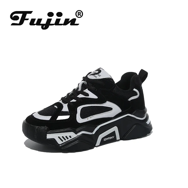 Женские кроссовки на платформе Fujin дышащие однотонные с круглым носком и толстой