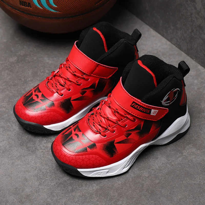 

Boys Basketball Sneakers Jordan Shoes for Kids High-top Shock Absorbers and Non-slip Sneakers Student Fashion Leather Boots31-40