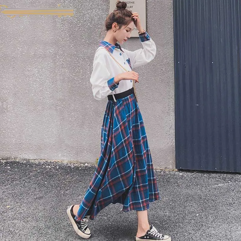 Vintage Woman Plaid Shirt Dresses Korean Elegant One-Piece Stitching Long-Sleeved Dress French 2021 Spring Autumn Women Dress
Vintage Woman Plaid Shirt Dresses Korean Elegant One-Piece Stitching Long-Sleeved Dress French 2021 Spring Autumn Women Dress