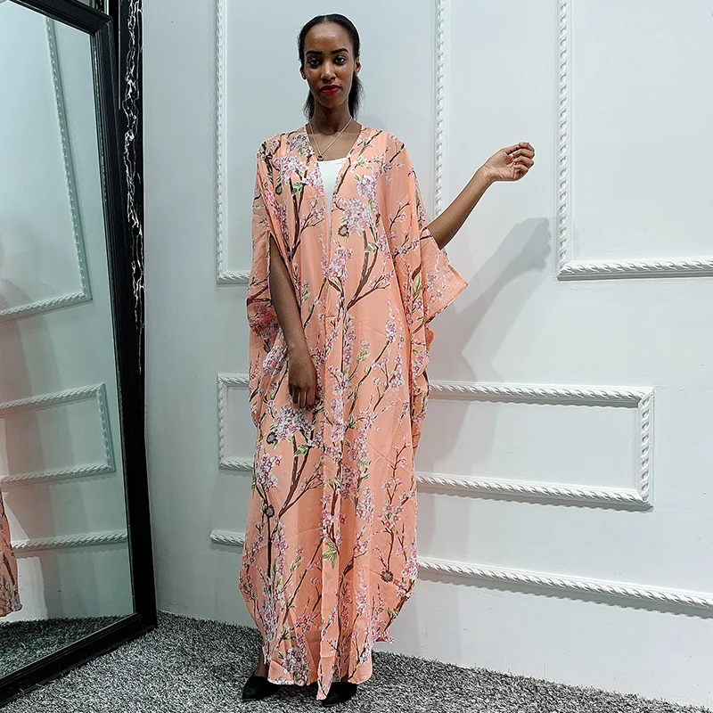 Siskakia Арабский Дубай кимоно абайя шифоновое платье персикового цвета