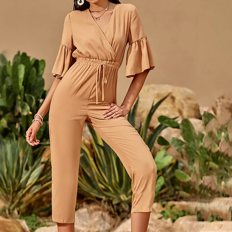 Women One-piece Temperament Casual High-waist Straight-leg Tie Jumpsuit Women Pure Color Elegant Ruffled Half-sleeve Jumpsuit
Women One-piece Temperament Casual High-waist Straight-leg Tie Jumpsuit Women Pure Color Elegant Ruffled Half-sleeve Jumpsuit