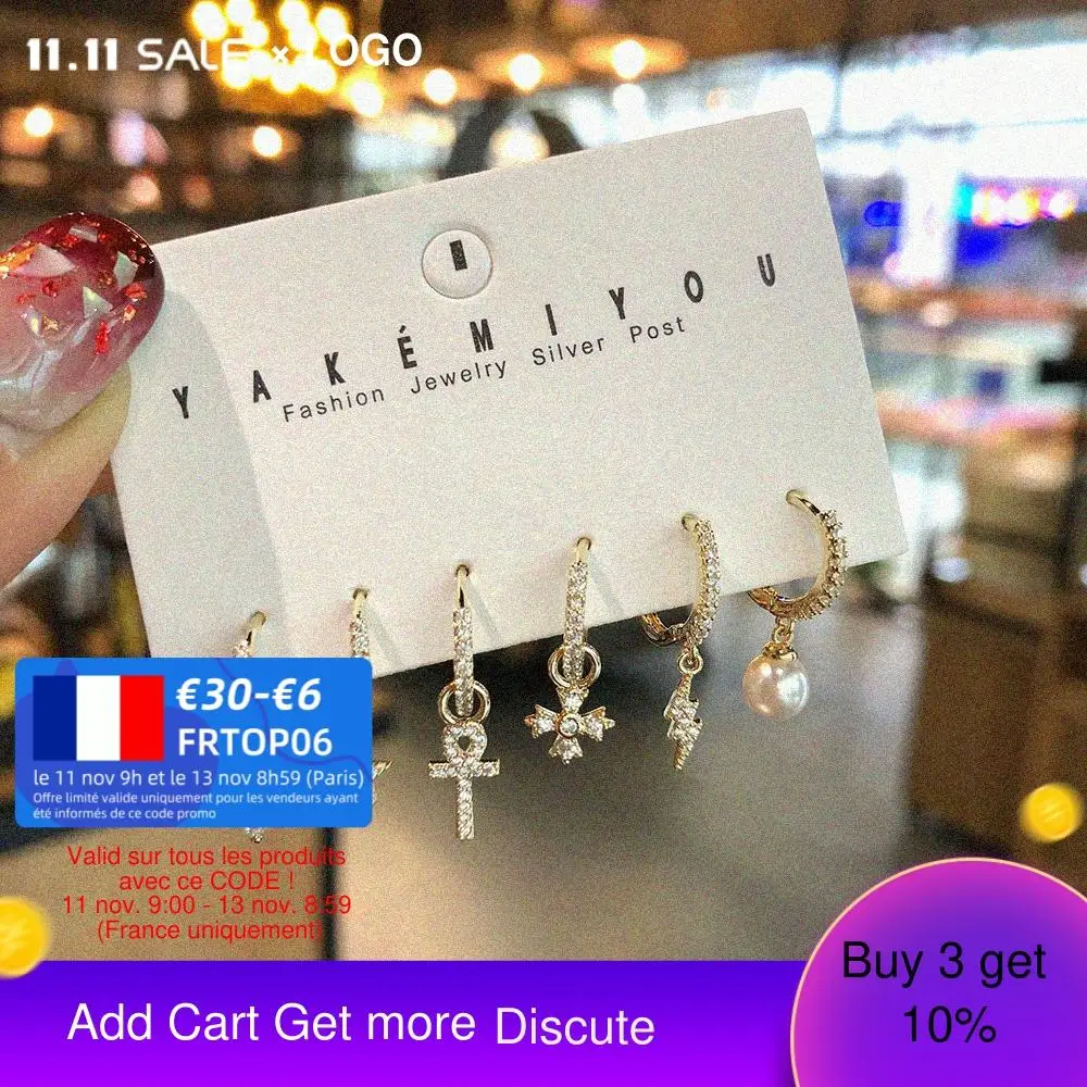 New Korean Style Inlaid With Shining Zircon Cross Five-Pointed Star Earrings Pearl 6Pcs/Set For Romantic Women Exquisite Jewelry
New Korean Style Inlaid With Shining Zircon Cross Five-Pointed Star Earrings Pearl 6Pcs/Set For Romantic Women Exquisite Jewelry