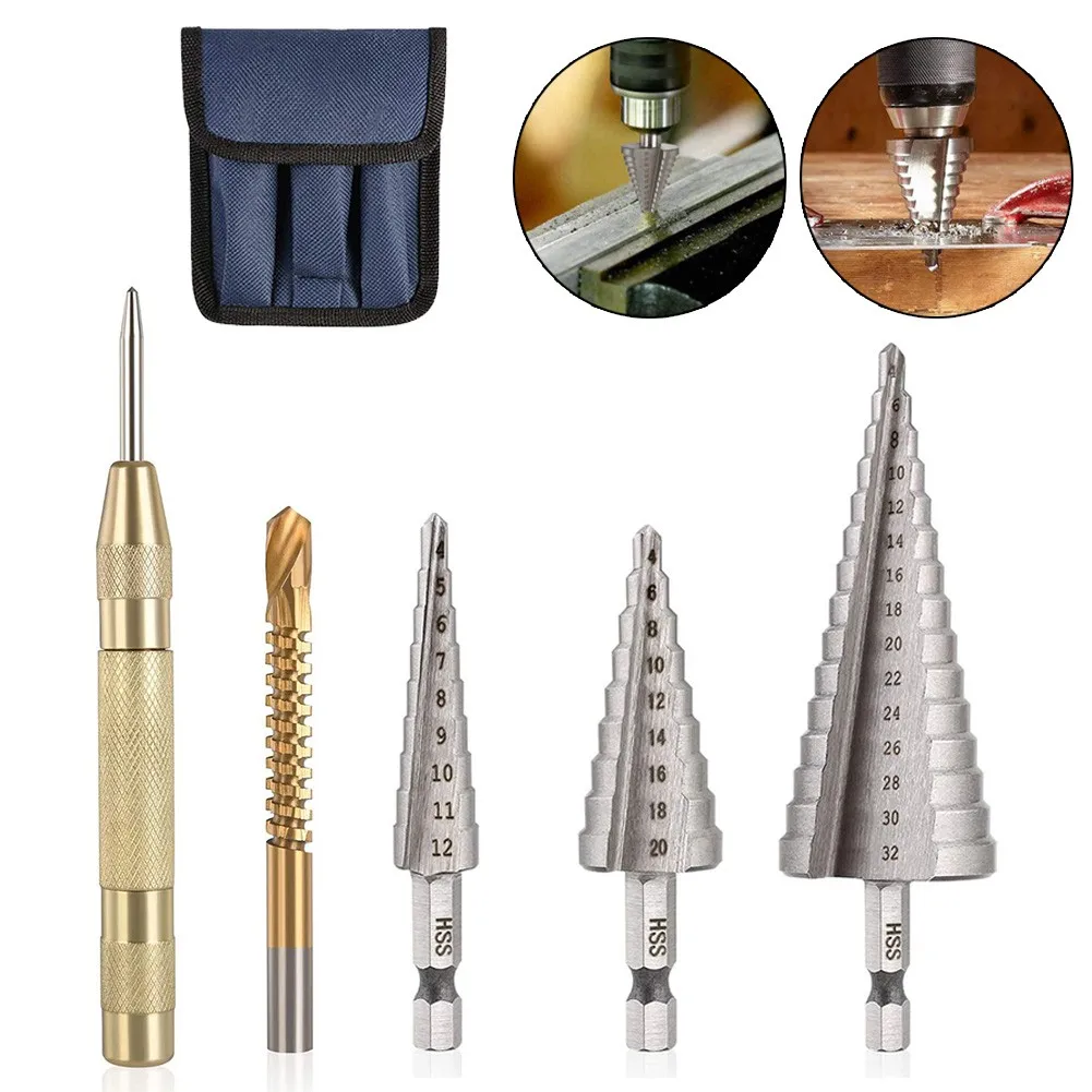 4-12/4-20/4-32mm Step Drill HSS Bits Kit Automatic Central Stamp Nylon Bag Woodworking Electric Drill Parts Power Tools
4-12/4-20/4-32mm Step Drill HSS Bits Kit Automatic Central Stamp Nylon Bag Woodworking Electric Drill Parts Power Tools