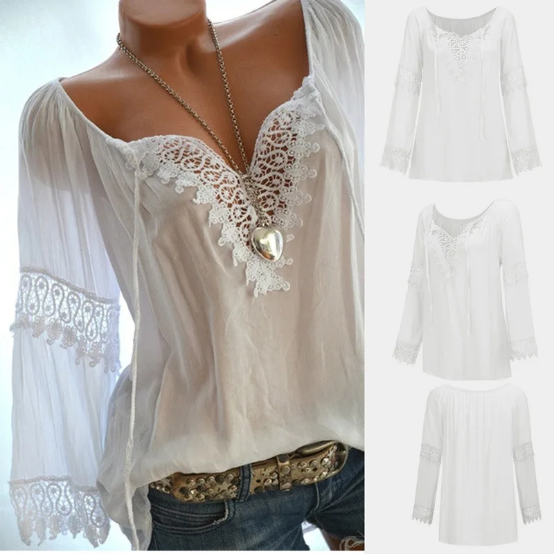 Elegant White Lace Blouse Shirt Women Long Sleeve Sexy Hollow Out Patchwork Blouses Summer Tops Female Blusas Mujer De Moda 2020
Elegant White Lace Blouse Shirt Women Long Sleeve Sexy Hollow Out Patchwork Blouses Summer Tops Female Blusas Mujer De Moda 2020