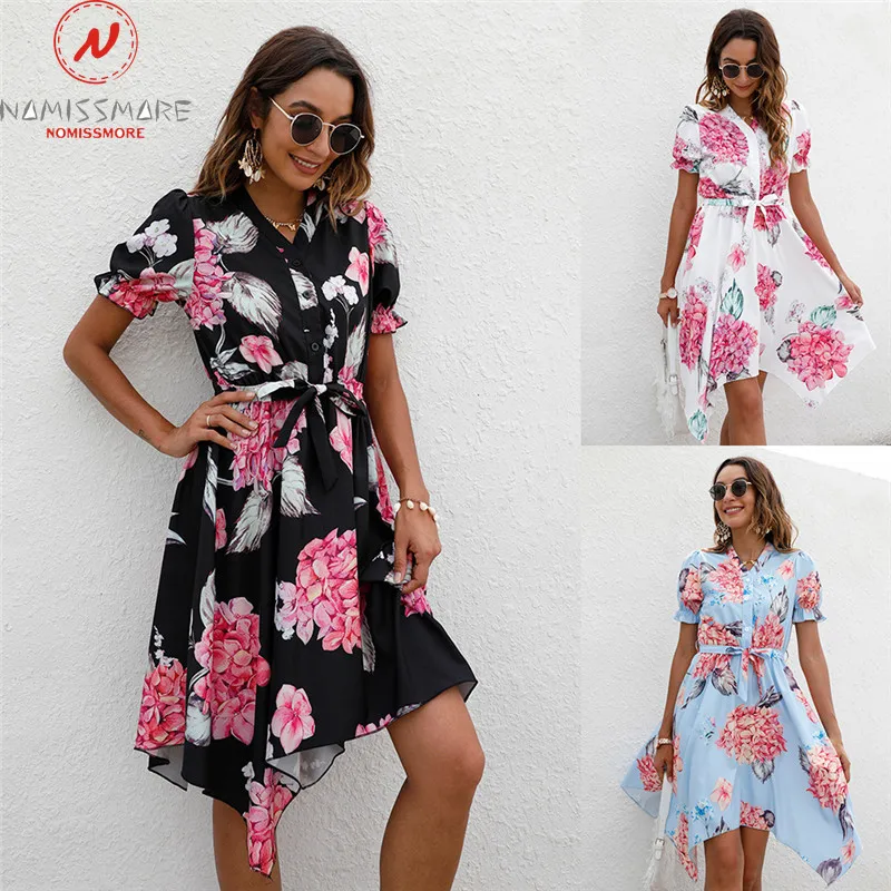 Fashion Women Summer Print Dress Irregular Single-Breasted Design Bandage Decor V-Neck Short Sleeve Mid Waist Slim Dress
Fashion Women Summer Print Dress Irregular Single-Breasted Design Bandage Decor V-Neck Short Sleeve Mid Waist Slim Dress