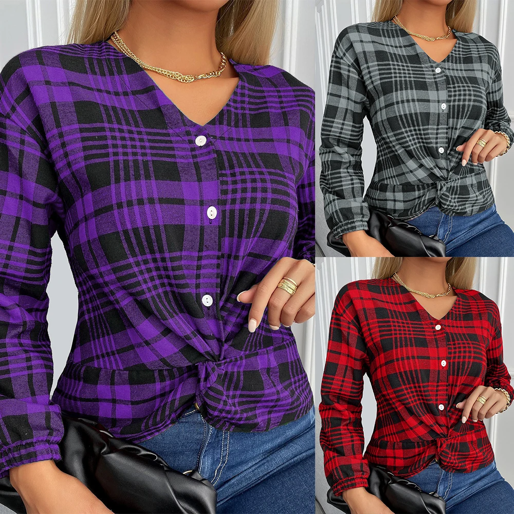 Plaid Printed Women T-Shirt Long Sleeve V Neck Button Ladies Tee Shirt Autumn Spring Fashion Casual T-Shirt Blouses
Plaid Printed Women T-Shirt Long Sleeve V Neck Button Ladies Tee Shirt Autumn Spring Fashion Casual T-Shirt Blouses