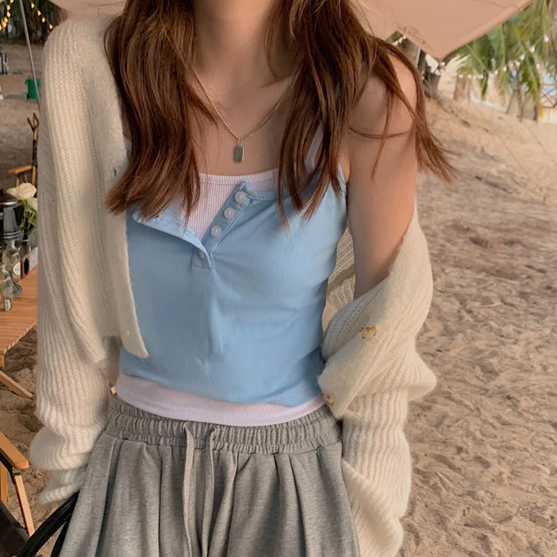 Buttoned Up Crop Tops Female Sleeveless Tops With Straps Camisoles Women Tank Tops 2021 Summer Sexy Knitted Tops Women
Buttoned Up Crop Tops Female Sleeveless Tops With Straps Camisoles Women Tank Tops 2021 Summer Sexy Knitted Tops Women