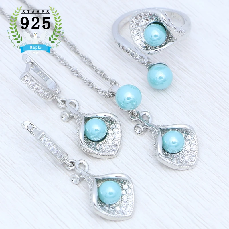 925 Silver Bridal Jewelry Set Blue Pearl White Crystal Open Ring Pendant Earrings Necklace Classic Wedding Accessories
925 Silver Bridal Jewelry Set Blue Pearl White Crystal Open Ring Pendant Earrings Necklace Classic Wedding Accessories