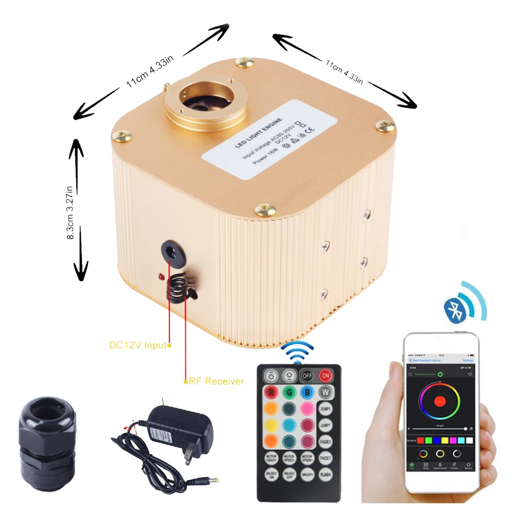 Maykit Bluetooth WIFI app 16W RGBW LED light engine with shimming effect RF remote controller Music control
Maykit Bluetooth WIFI app 16W RGBW LED light engine with shimming effect RF remote controller Music control